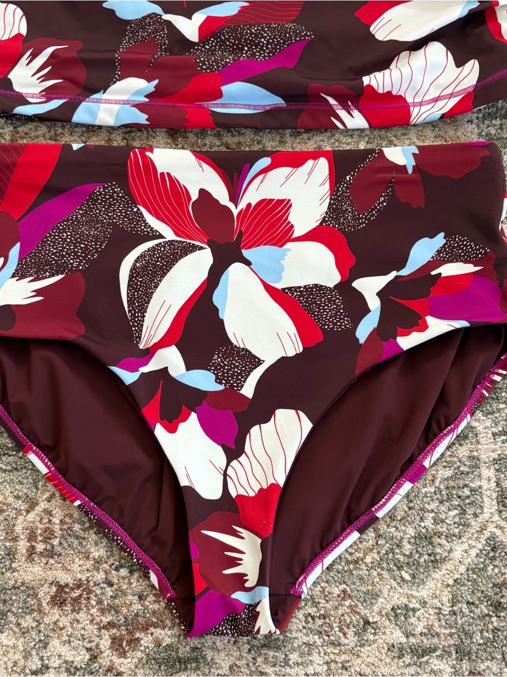 Athleta Hero Bloom Chocolate Swim Tank & High Waist Bottom Set Large 38D/DD - Picture 4 of 9